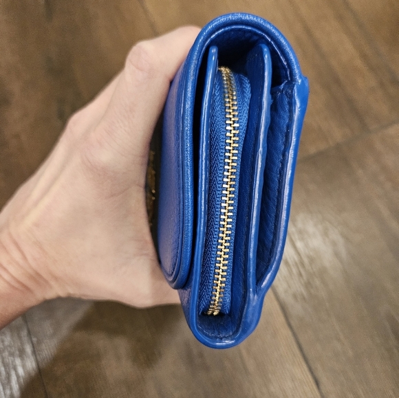 Tory Burch 💙 Britten Duo Envelope Long Continental Snap Closure Leather Wallet - Picture 6 of 16